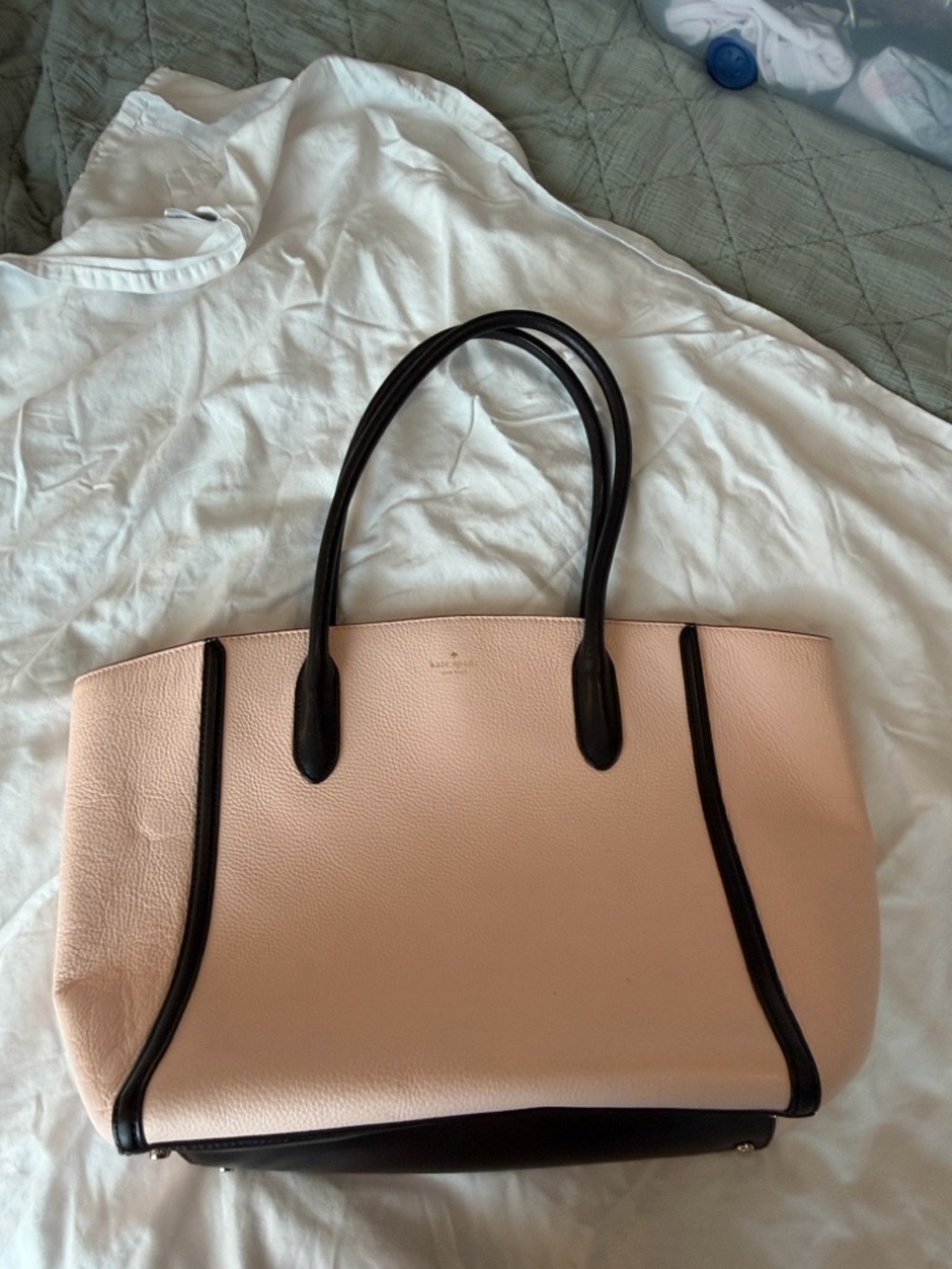 kate spade Pebbled Leather Two-Tone Tote in Blush and Black